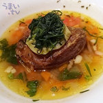 ブルーノート東京 - もち豚頬肉のフォンダン グリーンマスタード風味
      夏野菜のミネストローネ仕立て￥3,326（税サ込）