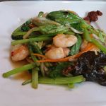 麺飯食堂 なかじま - 海老青菜炒め。　空芯菜、ニンジン、木クラの食感と海老のプリプリ感のコントラストが良い。