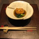 京都 なだ万 賓館 - すっぽん百合根饅頭あられ揚げ、トリュフあん小松菜白髪葱(2015.05)