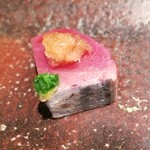 すし匠 - 和歌山産夏鰹に玉葱、浅葱をのせて