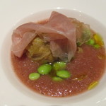 エノテカ・オルモ・デル・カウカソ - ロールキャベツの生ハム添え　ガスパチョのスープで