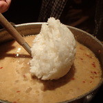 博多もつ鍋おおやま - さて、雑炊を作ろう