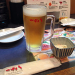 つぼ八 - ビールと御通しのポテサラ