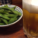 大西 - 生ビール&お通しの枝豆