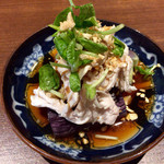 ひのと - H27.08.11 お通し(やきなす蒸し＆ヨダレ鳥)