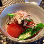 JapaneseBar克 - H27.08.14 おまかせおつまみ（トマトとオクラの塩昆布和え）