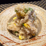 JapaneseBar克 - H27.08.14 おまかせおつまみ（トウモロコシとインゲンのおから）