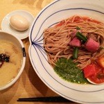 饗 くろ喜 - 15.08.20【くろ喜の夏麺 第7弾】牛白湯つけそば(1000円)・味玉(100円)