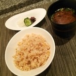 Hoteru Okura Resutoran Nagoya Teppan Yaki Sazanka - ディナー　ガーリックライス・味噌椀・香の物