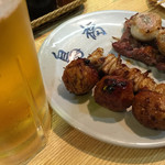 鳥福 - 柔らかいつくね、お代わりの皮とシソ巻き