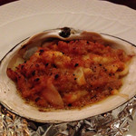 f - ホッキ貝と豚肉、トマトソース和え