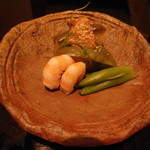 北新地 弧柳 - 摂津産トリガイ茄子と芝エビ