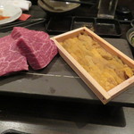 SATOブリアン - 焼き前　シャトーブリアンと唐津の赤雲丹