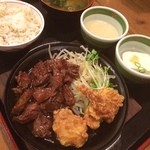 Machikadoya - こってりハラミと唐揚げ定食➕麦とろご飯