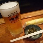 さんたく - 生ビール（￥550）とお通し