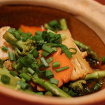 The Water Court - お肉の土鍋にをお焦げにかけていただきます。