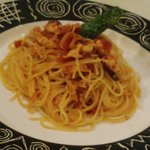 明石蛸ときのこのトマトパスタ