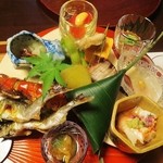 しのはら - 八寸　柳川まじゃく、イワシ鯨畝ベーコン、博多茹でガス海老。陸奥ホヤなど