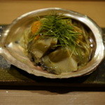 日本料理 晴山 - 鮑うどん(稲庭うどん、鮑肝ソース　雲丹のせ)