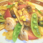 菜根譚 北海道中華 - 野菜たっぷり海老チリ風味の冷やし中華（1180円）