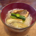 泉や - 4回目③島根の赤いさき　にゅうめん椀　九条葱　焼茄子