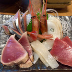 地酒BAR 山新 - H27.08.28 「刺身 盛り合せ」 ￥９５０