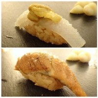 鮨処 石ばし - ◆烏賊・赤うに（唐津産）のせ
                  ◆穴子・・フワフワ感には欠けますが、十分美味しいですよ。