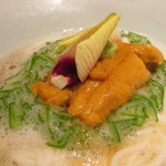 神保町 傳 - 長芋素麺、雲丹、オクラ