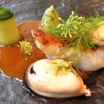 プレヴナンス - ランチコース 6000円 の五島列島直送カサゴのポアレ ズッキーニ モンサンミッシェルのムール貝 ジュ・ド・ブイヤベース