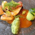 プレヴナンス - ランチコース 6000円 の五島列島直送カサゴのポアレ ズッキーニ モンサンミッシェルのムール貝 ジュ・ド・ブイヤベース