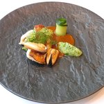 プレヴナンス - ランチコース 6000円 の五島列島直送カサゴのポアレ ズッキーニ モンサンミッシェルのムール貝 ジュ・ド・ブイヤベース