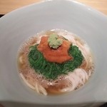 神保町 傳 - （2015/8  再訪）★この日のイチバン★長芋そうめん。中に温玉が仕込まれてます。