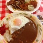 キッチンニュー早苗 - 日替り定食（牛焼肉、かじきまぐろフライ）カレーライス