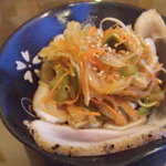 朱鞠内湖そばの花 - 夕食　小鉢　鶏たたきのマリネ添