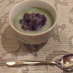 朱鞠内湖そばの花 - 夕食　デザート 抹茶ババロア十勝小豆添え