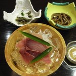 Rankei Sou - 1日目夕食②（鯉の洗い　ぜんまい一本煮　蕨お浸し）