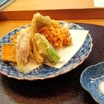 味心 すず木 - とうもろこしと野菜の天麩羅。