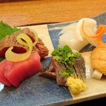 味心 すず木 - お造り 鮪、鮪湯引きヅケ、秋刀魚、赤やりいか、雲丹。