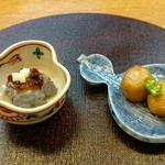 味心 すず木 - 先付け。黒豆湯葉と里芋。