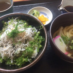 道の駅 ビオスおおがた ひなたや食堂 - しらす丼。うまうま〜生卵トッピングおすすめ