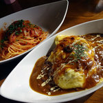 洋食イタリアン ソルトペッパー - ハーフ&ハーフランチセットのオムカレー&週替わりパスタ（サラダ・ドリンク付き）1000円