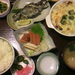 Kanoko - 定食はメインにごはん、ミソ汁、刺身、小鉢がついてました
