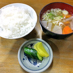 とんかつ とんき - 定食のご飯・味噌汁・漬物（２０１５年９月）