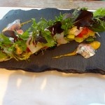 miura - 本日のコース ②本日の前菜：魚介類のマリネサラダ（ヒラメ、さんま、たこ、ほっき、赤いか）