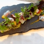 miura - 本日のコース ②本日の前菜：魚介類のマリネサラダヒラメ、さんま、たこ、ほっき、赤いか）