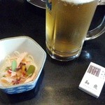 和泉 - お通しと生ビール