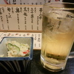 Darumaya - 緑茶ハイ＆お通し（ポテサラ）