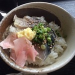 新千歳カントリークラブ - 【2015年08月】鶏南蛮蕎麦（温）ミニ丼セット＠1,280円のミニ炙り鯖丼のアップ。