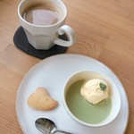 soratoco - ケーキセット＊抹茶豆乳プリン＆カフェオレ(700円)