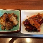 中国料理 仙ノ孫 - 前菜2種（甘海老の唐辛子炒めと、コリンキーかぼちゃとゴーヤの炒め物）